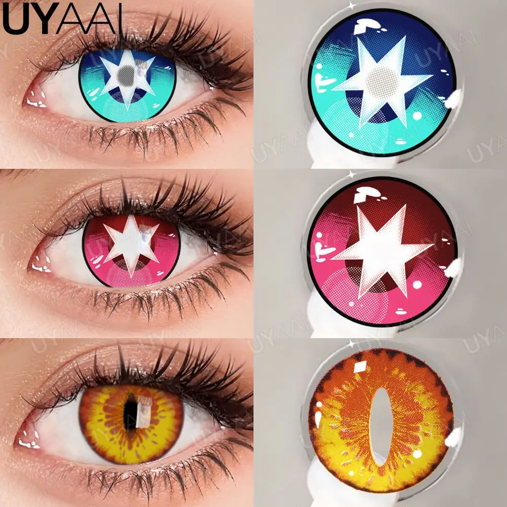 UYAAI Cosplay Farbige Kontaktlinsen Big Eye Schwarze Linse 14,5 mm Kosmetik Halloween Make-up Kontakt Gelbe Linse Weiße Cosplay-Linse Image