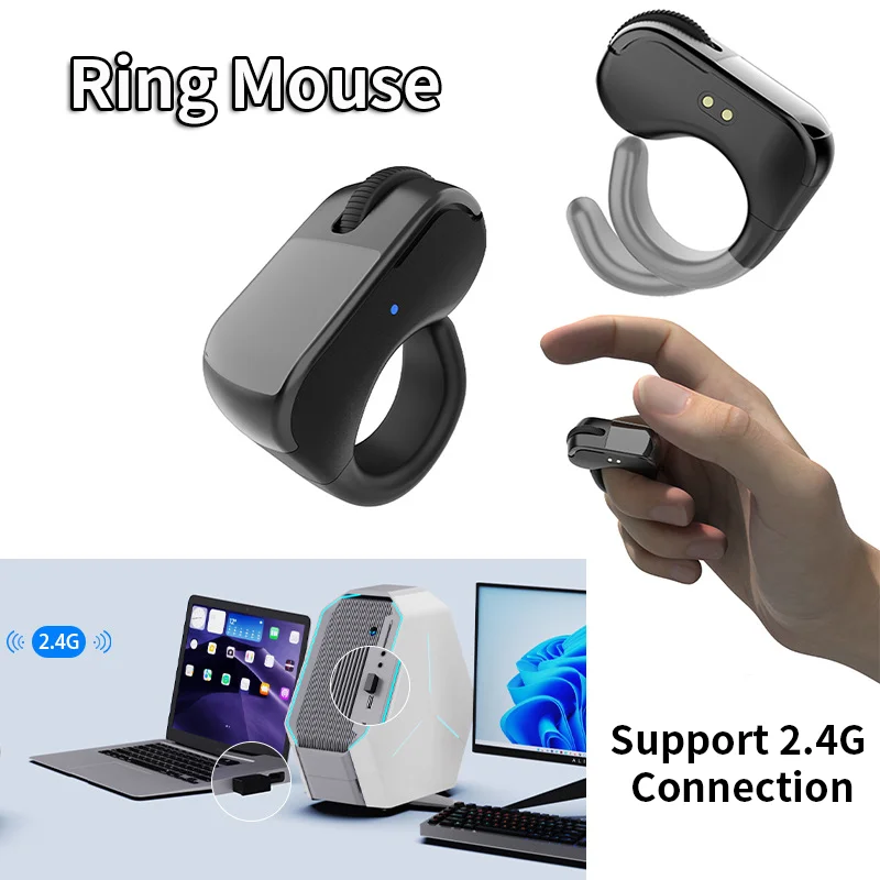 Ring-Maus, wiederaufladbar, Mini, leicht, Bluetooth, 2,4 G, Dual-Modus, breite kompatible Fernbedienung, Selfie-Scan, kurze Video-Sprache Image