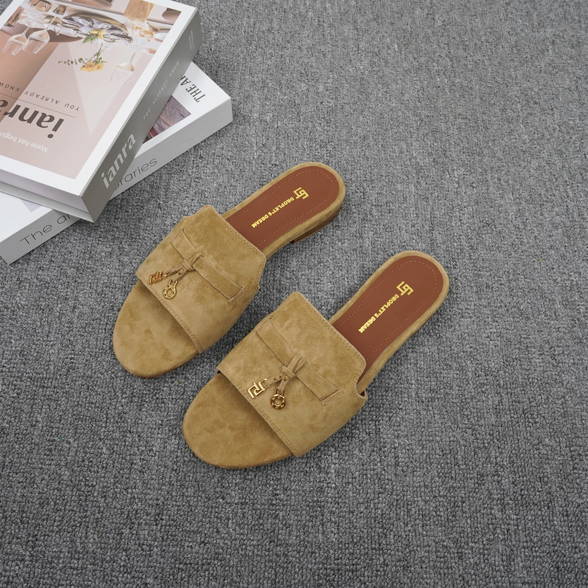 Sommer Neue Damen Flachboden-Lefu-Schuhe Modische GJ Marken-Hausschuhe Handgefertigte Lammfell-Einfarbige Innen- und Außenschuhe Image