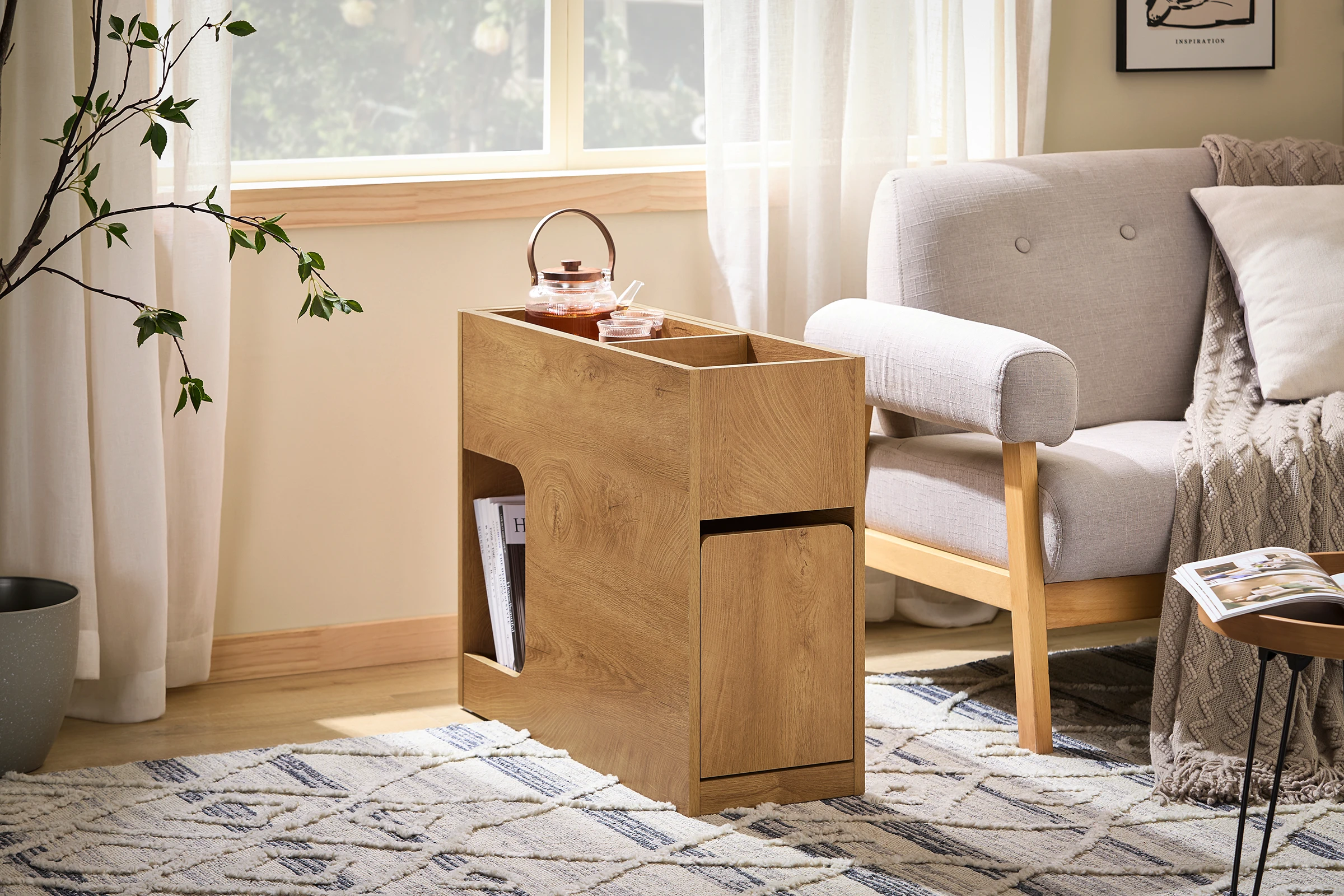 SoBuy FBT158-N Schmaler Beistelltisch Platzsparender Nachttisch Sofatisch Beistelltisch Lagerschrank Schrank für Büro Image