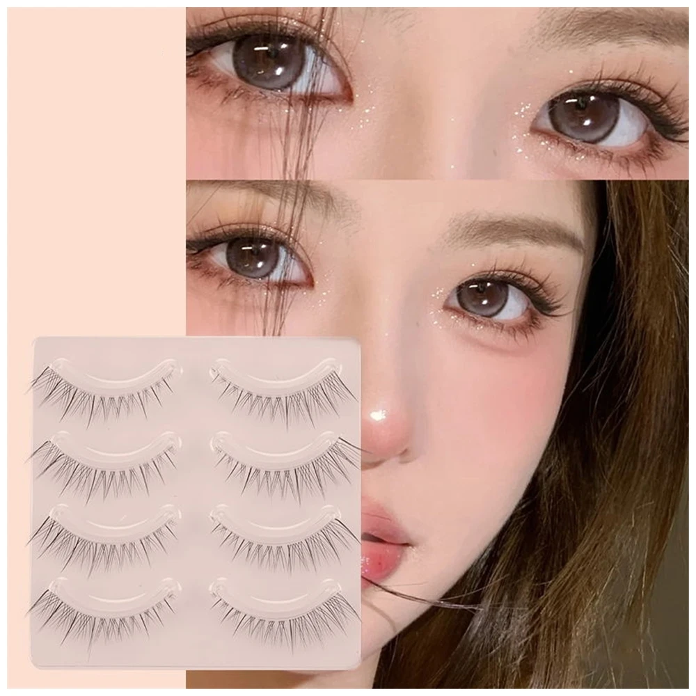 4pairs Natürliche Falsche Wimpern Dünne Band Hand Made Kurze Leichter Wimpern Cosplay Koreanische Mode Wispy Verlängerung Make-Up-Tools Image