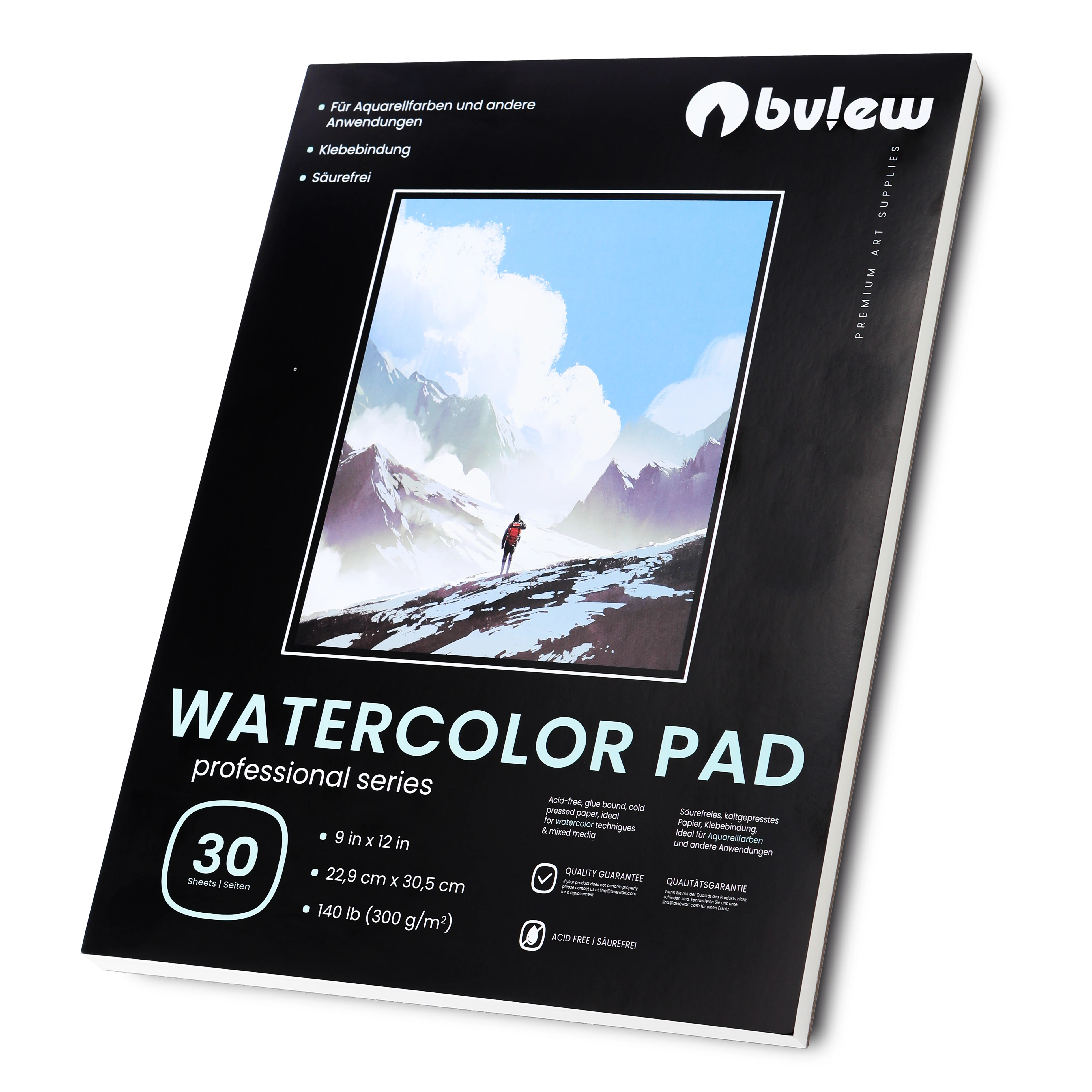 Bview Art Professioneller Aquarellpapierblock 9 x 12 Zoll, 30 Blatt (140 lb/300 g/m2) für Künstler, Skizzieren, Malen Image