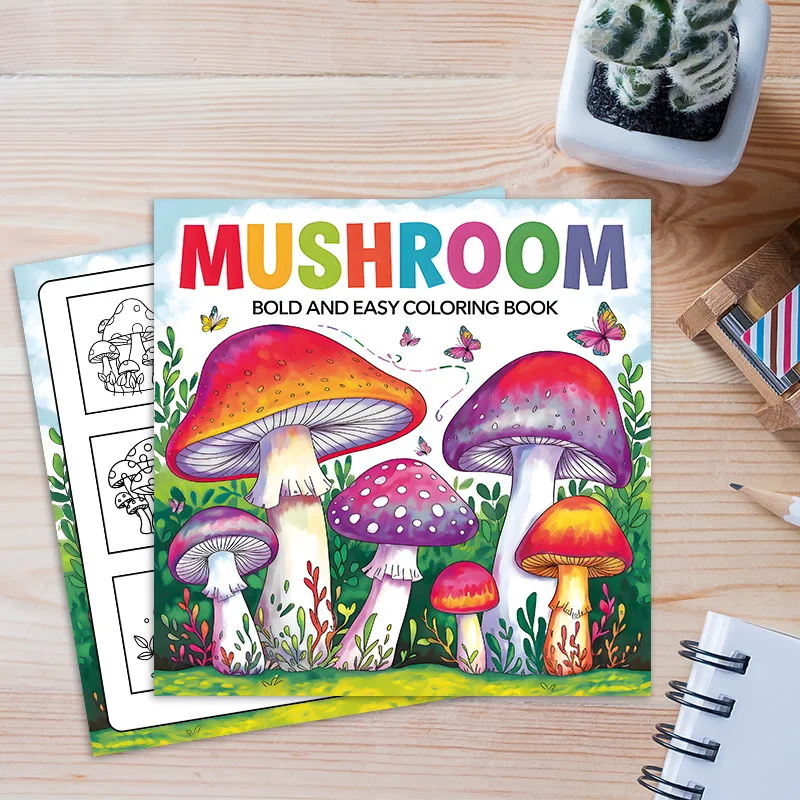 Bview Art Easy Bold Mushroom Malbuch für Erwachsene und Kinder, einfache, lustige Designs, entspannende Kunstaktivität Image