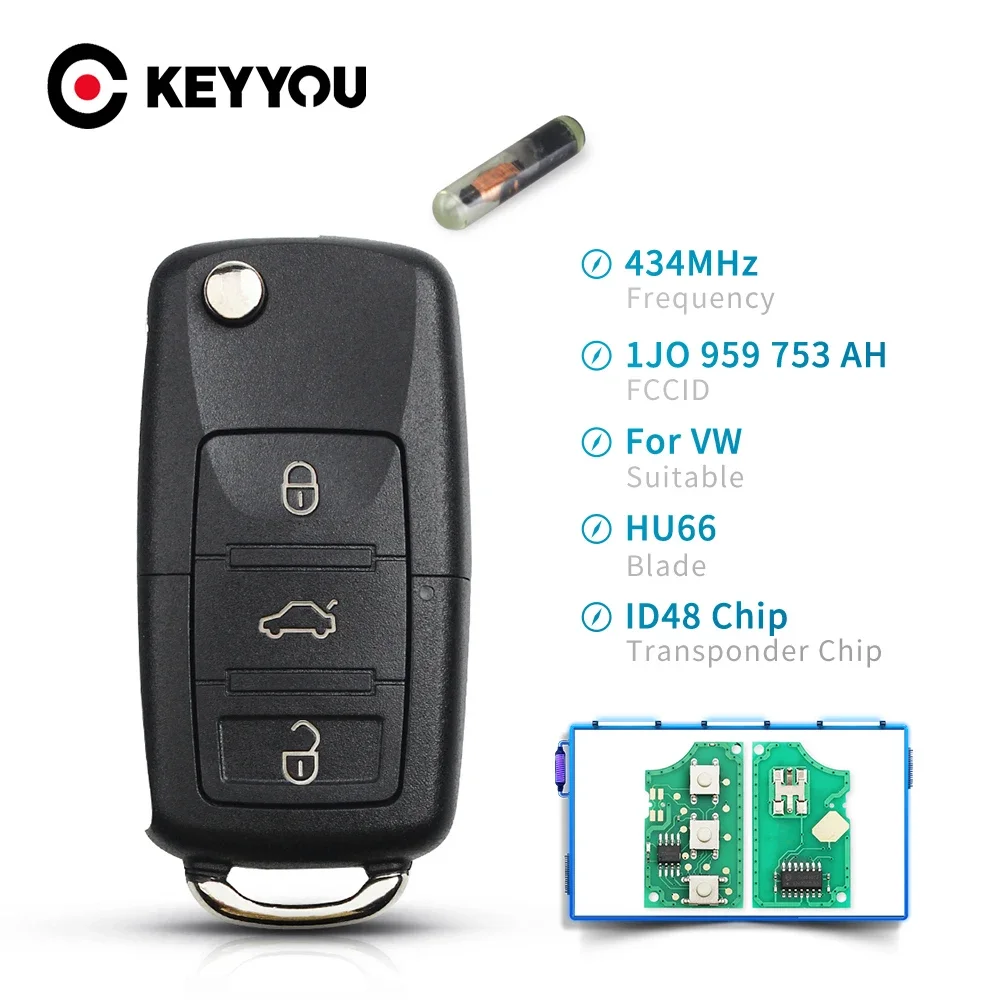 KEYYOU 433MHZ Auto Remote Key 1J0959753AH Für VW Passat Bora Polo Golf Käfer ID48 Chip HAA Klinge Für VW volkswagen Flip Schlüssel Image