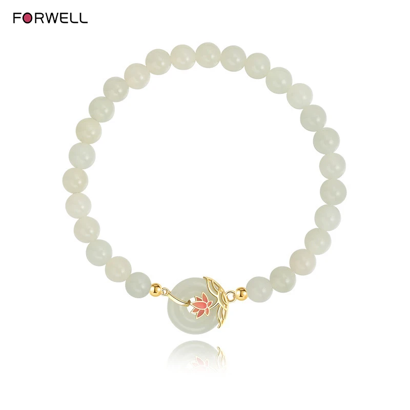 FORWELL Natürliches Jade-Lotus-Armband für Freundin, exquisiter, eleganter, einfacher, hochwertiger, luxuriöser Qualitätsschmuck im Ethno-Stil