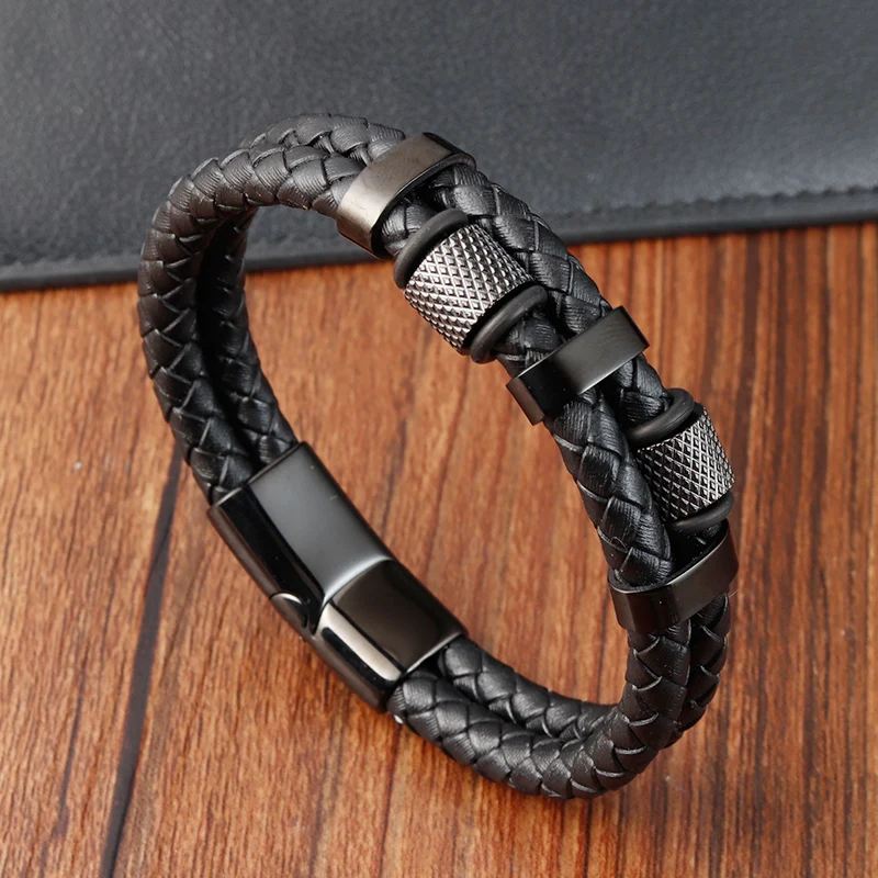 Charme Geflecht Seil Armband Für Männer Edelstahl Magnetische Schnalle Echtes Leder Armbänder & Armreifen Männlich Weiblich Schmuck Image