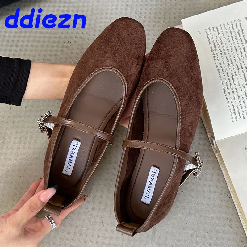 Luxus Mode Strass Schnalle Frauen Wohnungen Mary Janes Schuhe Weibliche Flache Schuhe Runde Kappe Damen Wohnungen Mit Schuhe
