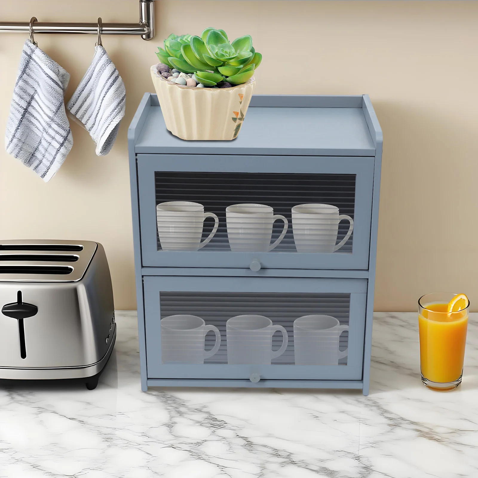 Aufbewahrungsschrank auf der Arbeitsplatte, 2-lagige Schranktüren im Flip-Stil für Küchen, Wohnzimmer, Schlafzimmer Image