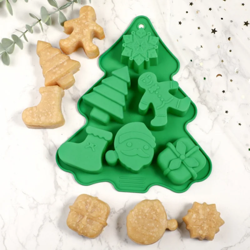 1pcChristmas Silikon Cookie Form Kuchen Süßigkeiten Schokolade Fondant Form Weihnachten Baum Schneeflocke Lebkuchen Mann Glocke Image