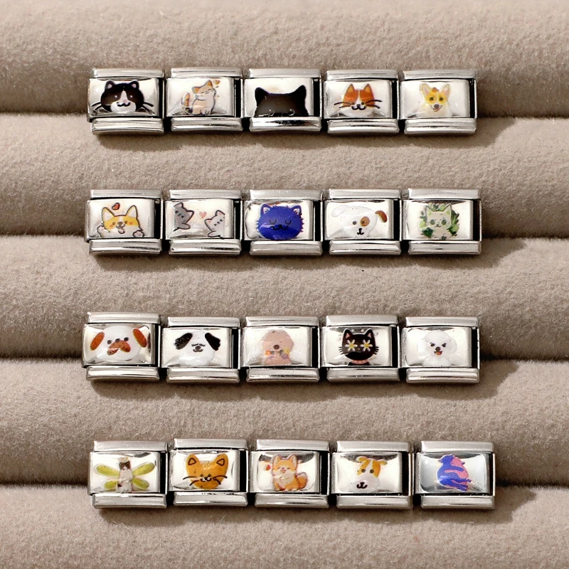 Neue schöne Haustier Katzen und Hunde italienische Charm Links passen 9MM Edelstahl Armband Frauen Männer DIY Herstellung von Schmuck Image