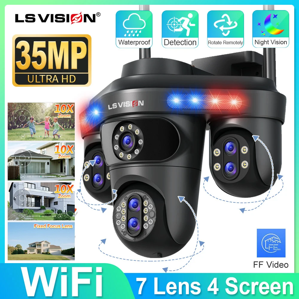 LS VISION 7 Len 4-Bildschirm WIFI-Überwachungskamera für den Außenbereich, Farbnachtsicht, Zwei-Wege-Audio, Bewegungssensor, kabellose IP-Kamera für Zuhause Image