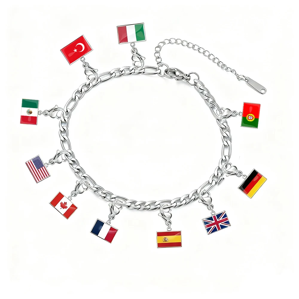 HIPEE 10*6,6mm Länderflaggen-Anhänger Armband aus Edelstahl Modisches Muttertagsgeschenk Schmuck zur Aufzeichnung Ihrer Reiseerinnerungen Image