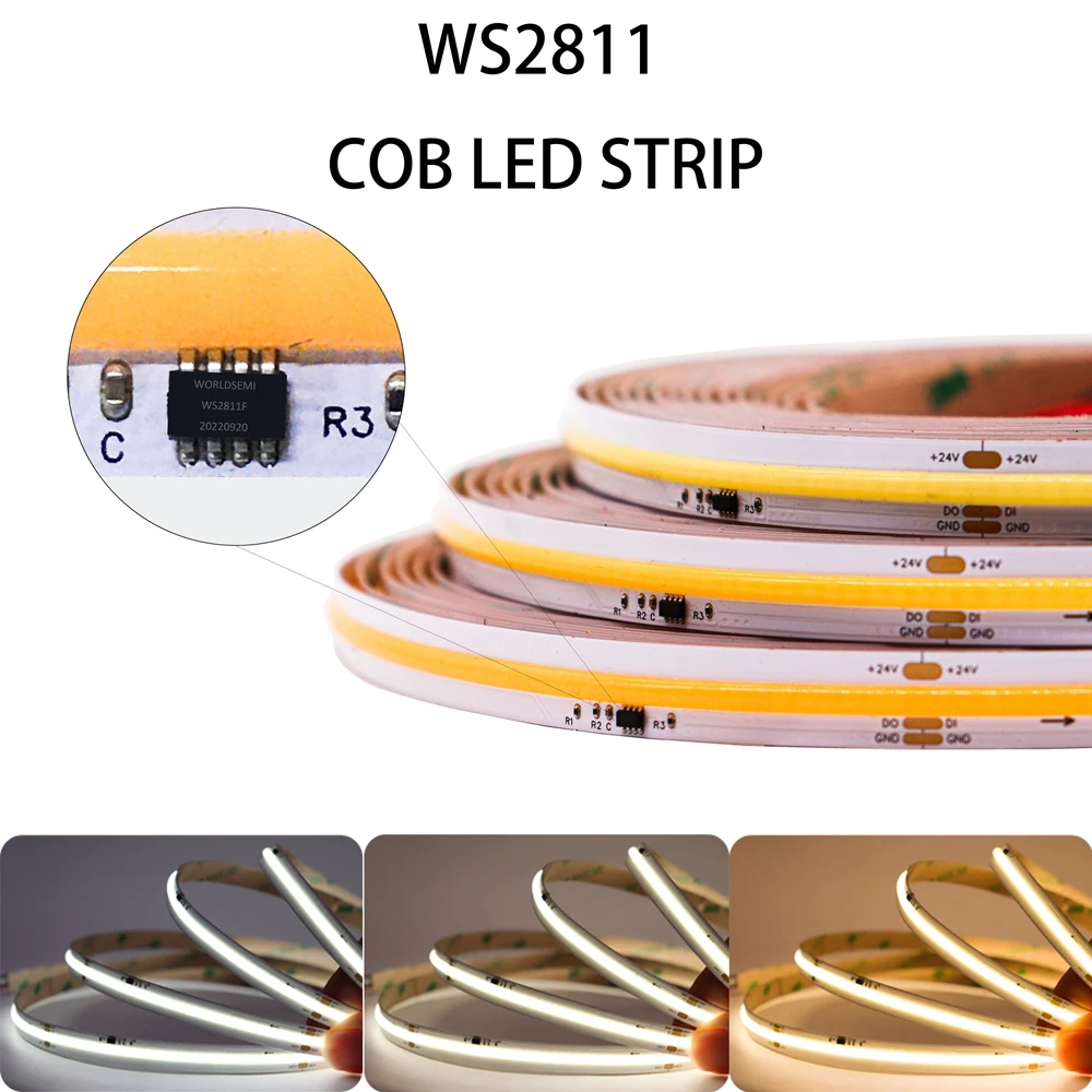 WS2811 IC COB DIM LED Licht Streifen Adressierbare 420LEDs/m 24V 50W Hohe Dichte Flexible FOB COB Led-leuchten RA90 3000K 4000K 6000K