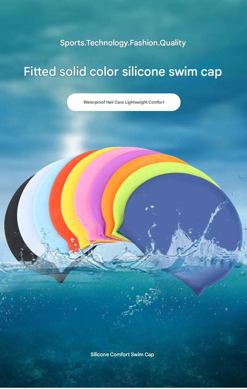 Neue weiche Silikon-Badekappe für erwachsene Frauen und Männer, professionelles, hochelastisches Silikon mit langem Haar ohne Stirnband, Sommer s Image