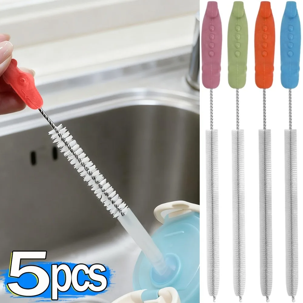 5/1PCS Trinken Stroh Reinigung Pinsel Baby Flasche Stroh Rohr Rohr Reiniger Hause Nylon Edelstahl Langen Griff reinigung Pinsel Image