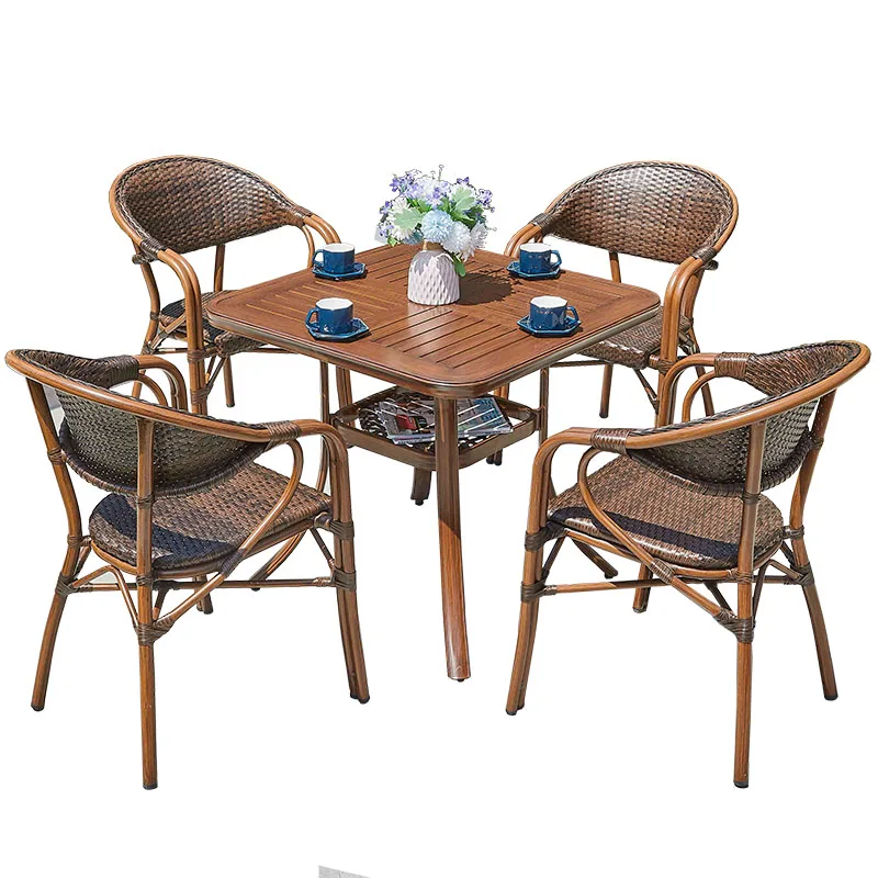 5-teiliges Outdoor-Set, wasserdichter Rattan-Tisch, Stühle, Terrassenmöbel für Café, Balkon und Hausgarten