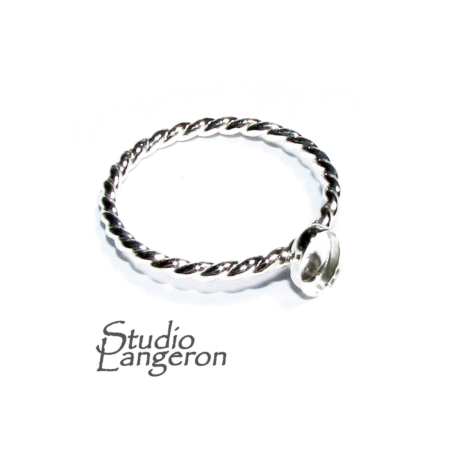 Anello grezzo ritorto in argento sterling 925 con castone a coppa 4 x 6 mm, taglie 4, 5, 6, 7, 8, 9, 10, 11, castone a coppa, anello di base, creazion