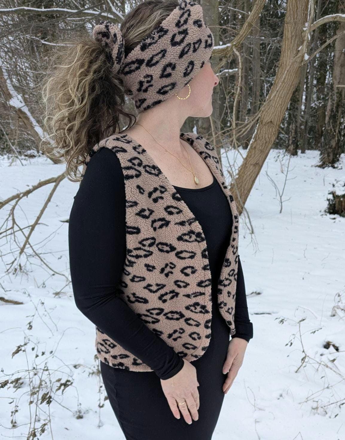 Damenweste Teddy Boucle Birne | Kuschelweste Teddy | Mädchen Weste Herbst | Warme Weste mit Musselin | wärmende Weste Helle Weste kurz