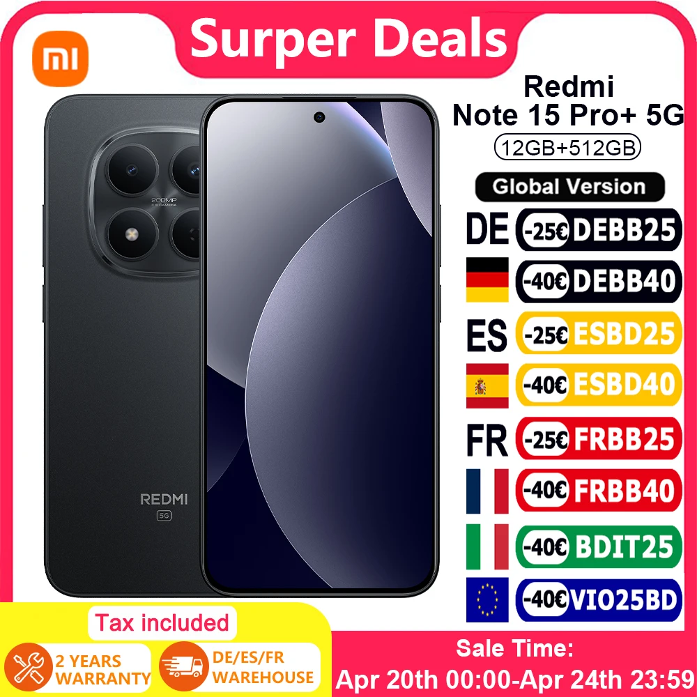 Versione Globale REDMI Note 15 Pro+ 5G Smartphone 5G 6.83" Snapdragon ® 7s Gen 4 100W 6500mAh Bluetooth 5.4 Fotocamera da 200MP NFC