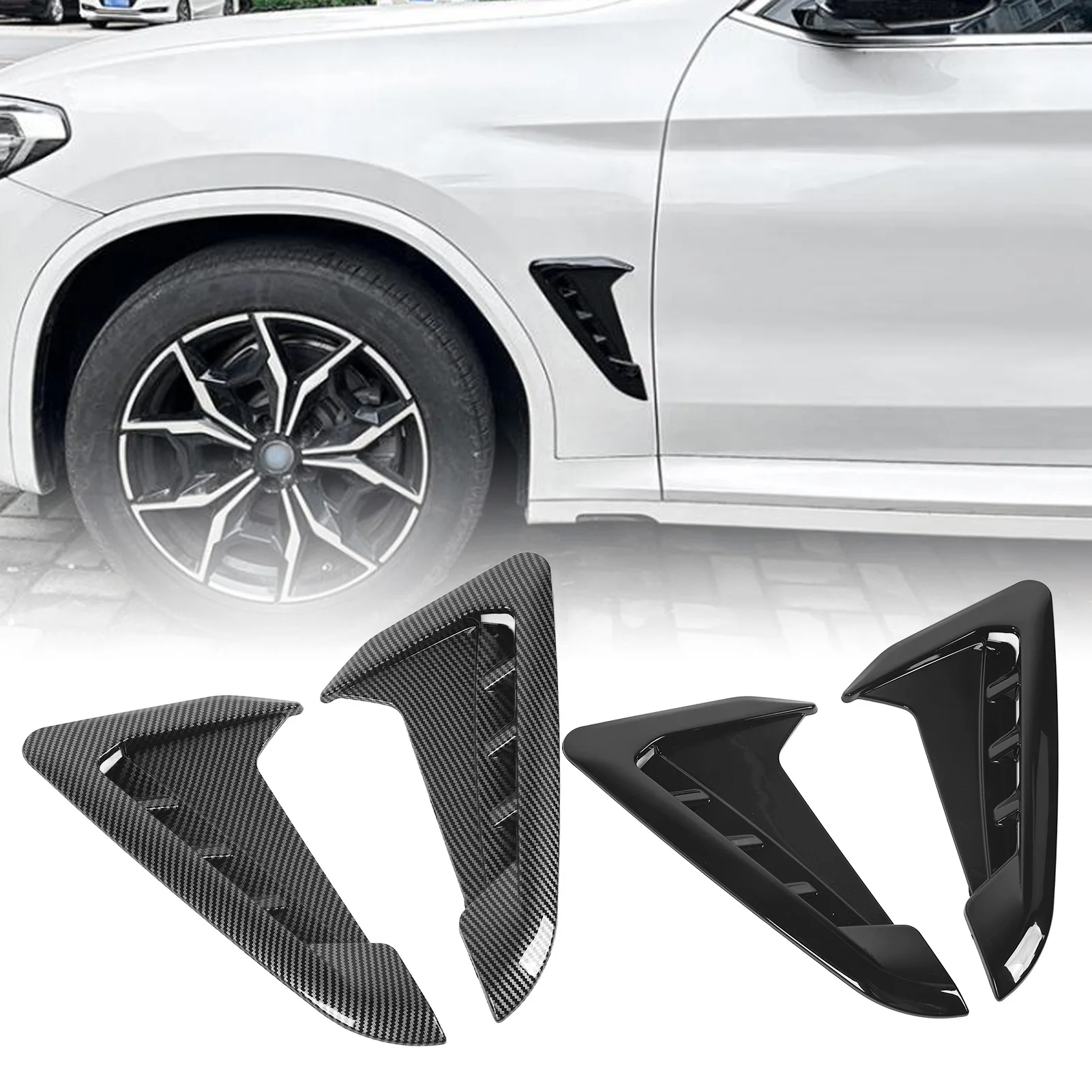 1 Coppia Car Side Vent Trim Sinistra Destra Auto Parafango Lato Air Vent Copertura Adesivo Decor per BMW X3 G01 X4 G02 M Sport 2018+