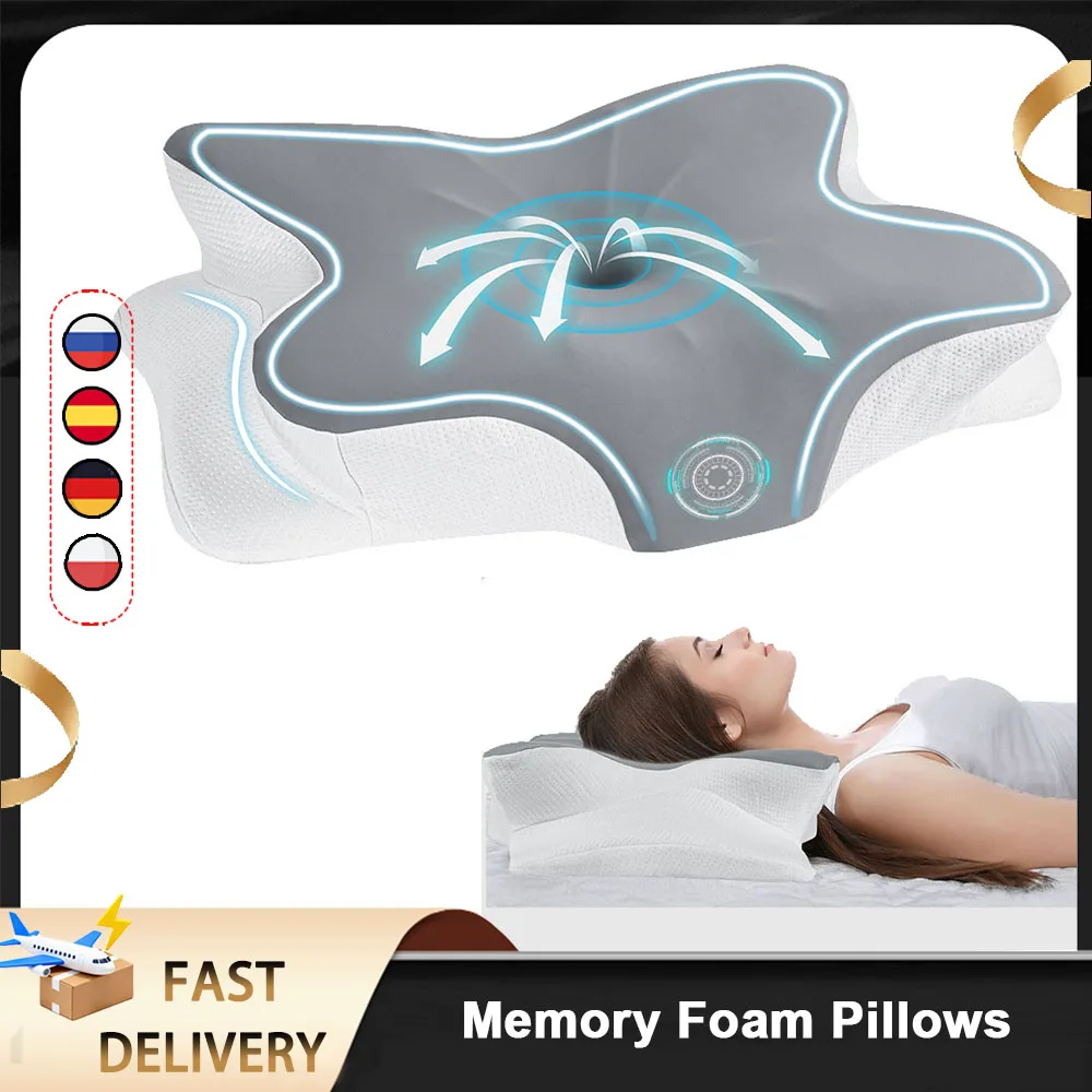 Cuscini per il Collo in Memory Foam a Forma di Farfalla, Sollievo dal Dolore al Collo, Supporto Ergonomico Ortopedico per Chi Dorme su un Fianco, Schiena o Stomaco