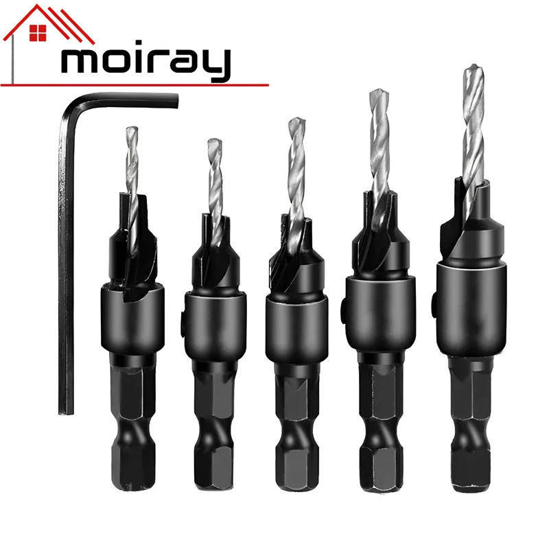 Set di punte da trapano per svasatore in legno, punta da trapano per svasatore 4/5 pezzi #4, 6, 8, 10, 12, punta da trapano conica s, Set di punte per trapano da banco
