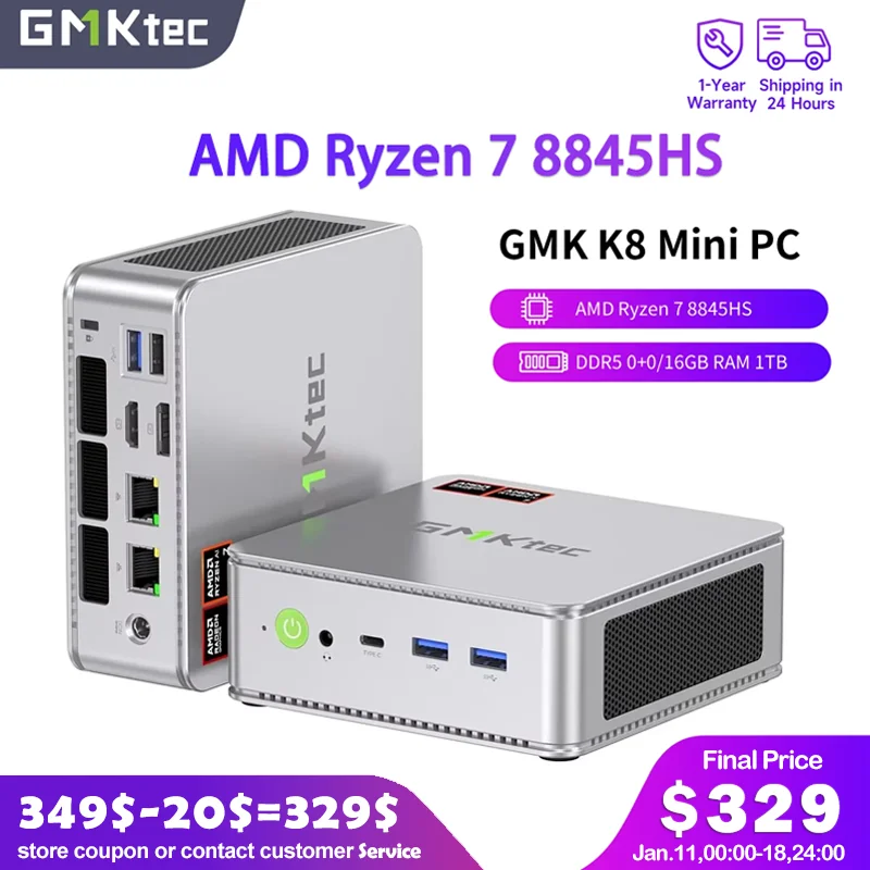 GMKtec NucBox K8 AMD Ryzen 7 8845HS DDR5 0+0/16GB RAM 1TB Mini PC PCIe3.0/4.0 Window 11 Pro WiFi 6E Mini Desktop Computer USB4.0 Image