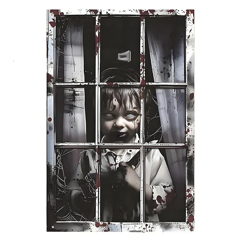 Halloween-Vorhang, simulierter Stoff, 120 x 80 cm, gruseliges Thema, Urlaubsdekoration, Zombie-Hexe-Geist-Vorhang, Polyester-Hintergrundstoff Image