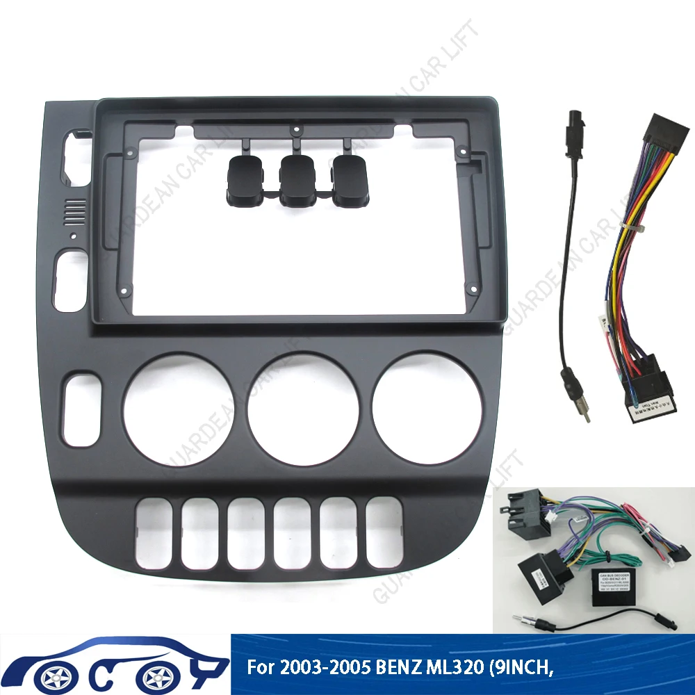 9 Zoll Autoradio-Faszien für 2003–2005 BENZ ML320 Android Stereo Rahmen Player 2 Din Head Unit Panel Dash Trim mit Kabel Canbus