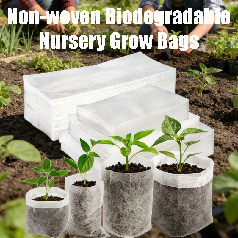 100 Stück/Beutel Biologisch Abbaubare Vlies-Pflanzbeutel für Setzlinge, Garten-Blumen- und Gemüse-Saatgut-Pflegezubehör Image