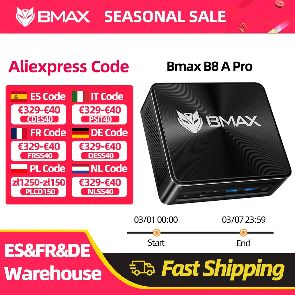 BMAX B8 A Pro AMD Ryzen 7 8745HS Prozessor AMD Radeon 780M 16 GB 512 GB SSD Windows 11 WLAN Bluetooth USB HDMI Typ-C Image