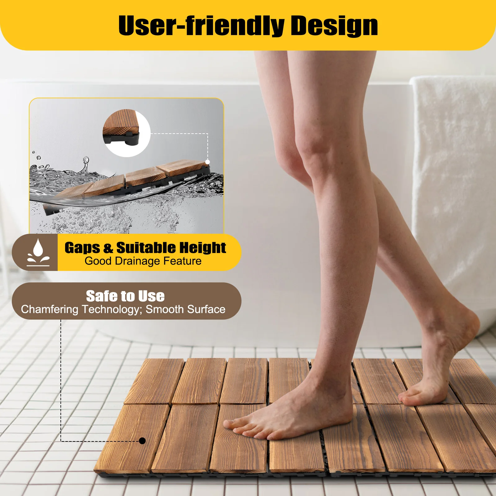 36 Stück Garten-Bodenbretter, Holzboden, Pflaster, Fliesen, 30,5 x 30,5 cm, rutschfeste Hartholz-Terrassen-Deckfliesen für den Außenbereich Image