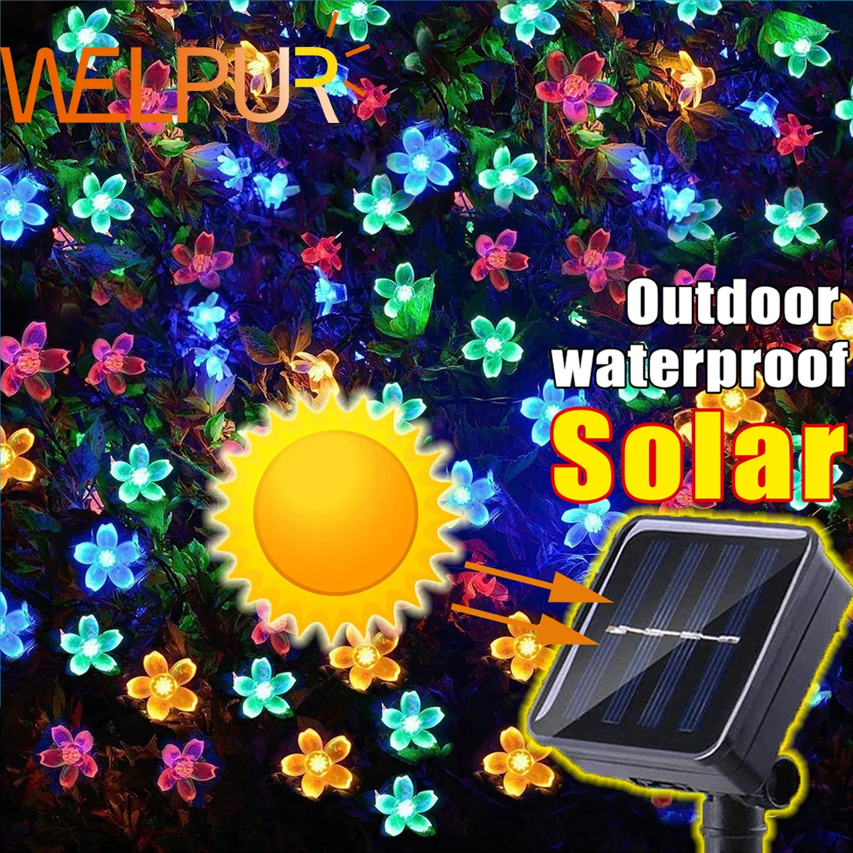 LED-Solar-Lichterkette, Blumen, für den Außenbereich, wasserdicht, Lichterkette für Garten, Hof, Zaun, Terrasse, Weihnachtsbaum, Hochzeit, Party, Dekoration