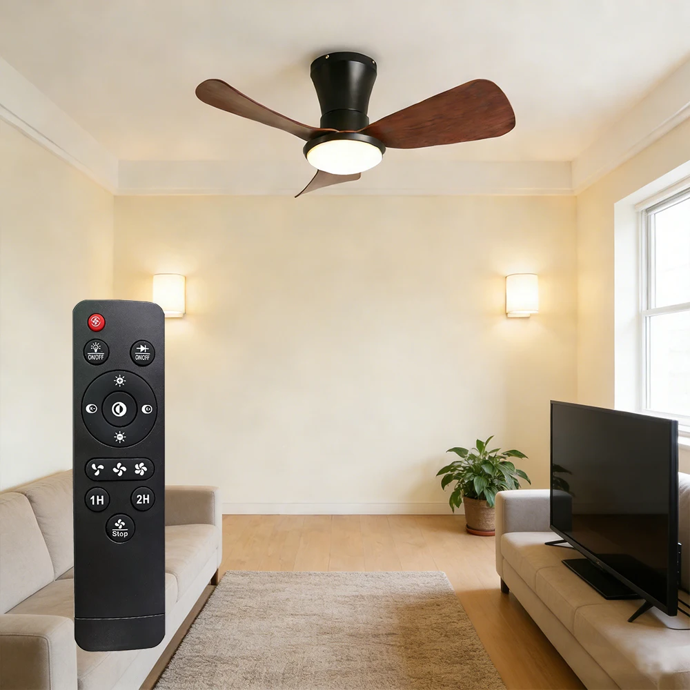 Deckenventilator mit Licht - 24 Zoll Deckenventilator mit Beleuchtung und Fernbedienung, Deckenventilatoren mit 3 Flügeln, 6 Windgeschwindigkeiten Image