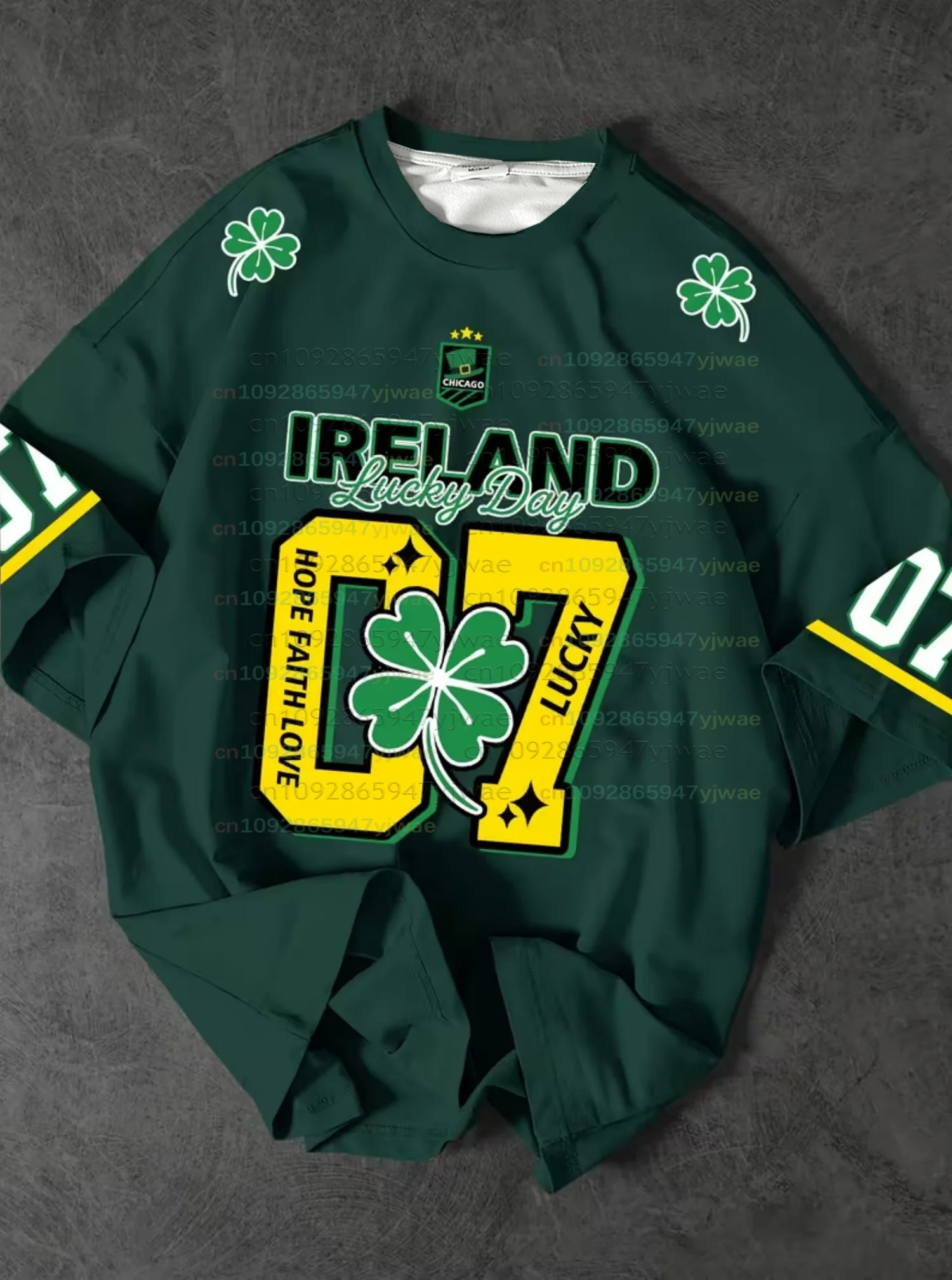26 Herren St. Patrick's Day Irland Glücks-T-Shirt Kurzarm O-Ausschnitt Sport-Tee Vintage Nummer 7 Trikot T-Shirt Herrenkleidung