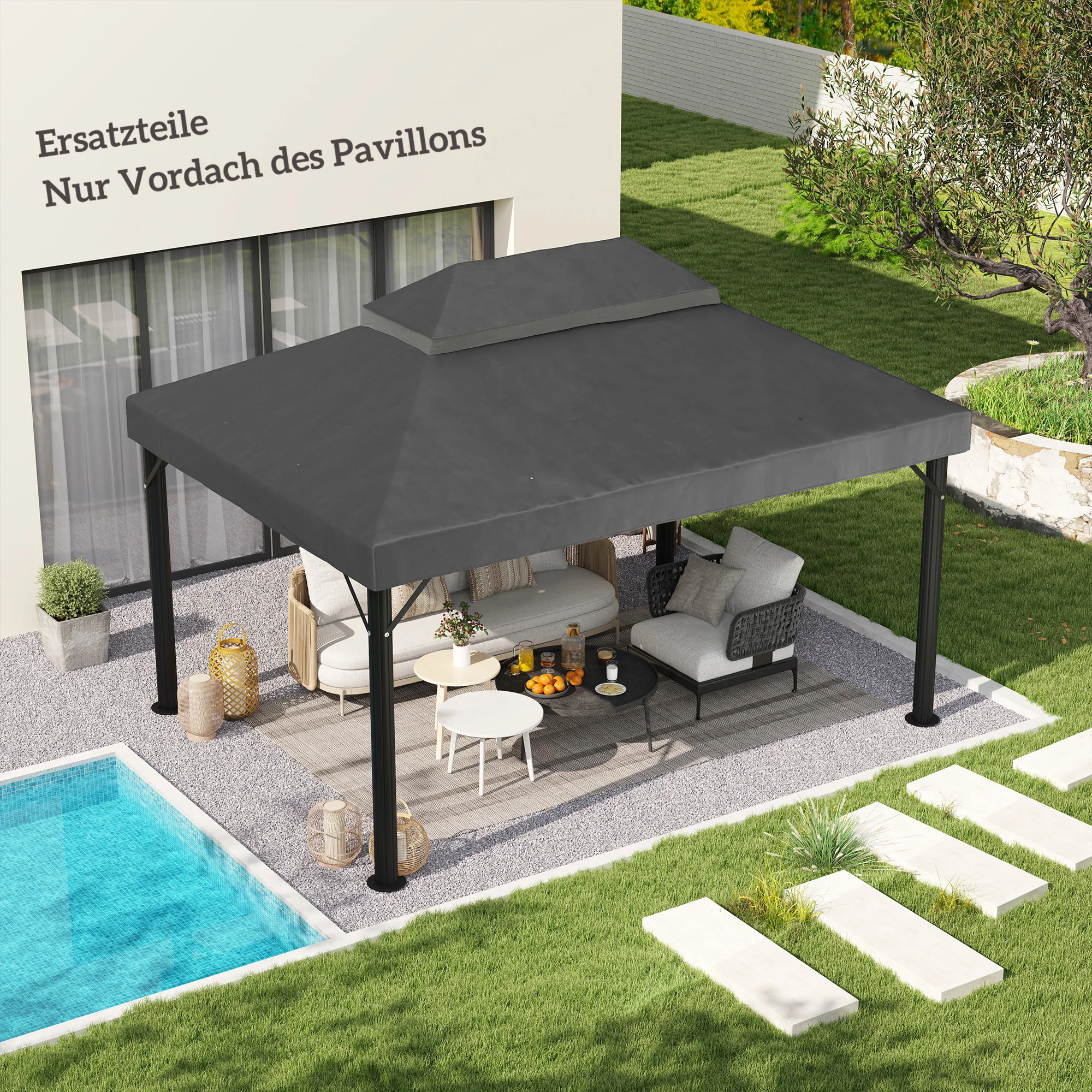 Outsunny Ersatzdach für Gartenpavillon 3 x 4 m wasserdichte 370g/㎡ Dunkelgrau Image