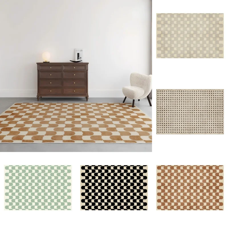 Französischer Retro-Teppich mit Karomuster, Schlafzimmer-Bodenmatte, Wohnzimmer-Couchtisch, großer Bereich, vollständig verbreitet, leicht zu reinigender Nachttisch-Teppich für Zimmer Image