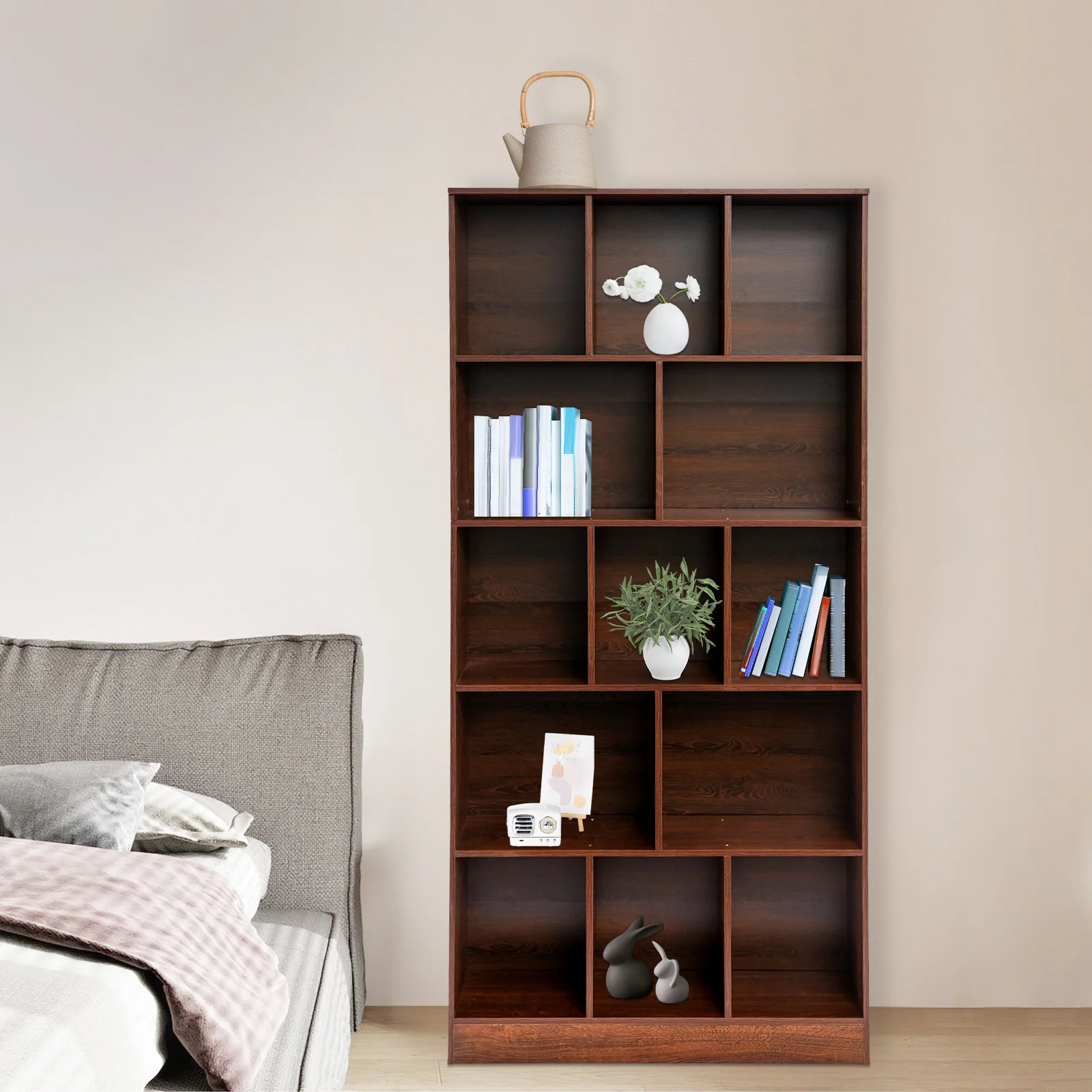 Bücherregal, 5-stufiges Bücherregal, Bücherschrank mit offenem Regal, 31,5*9,45*70,87 Zoll, für Wohnzimmer, Schlafzimmer, Heimbüro Image