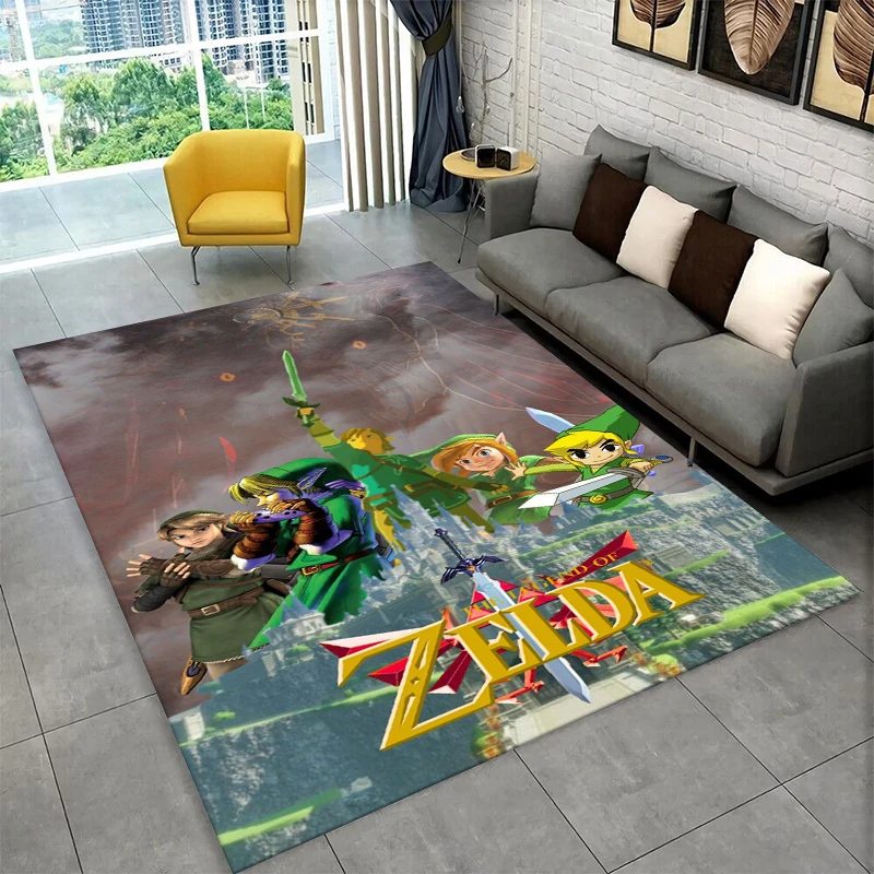 Klassischer Spielteppich „Z-Zelda Cartoon Link“ für Spielzimmer, Schlafzimmer, Wohnzimmer, Sofa, Heimdekoration, Kinderteppich, rutschfeste Bodenmatte