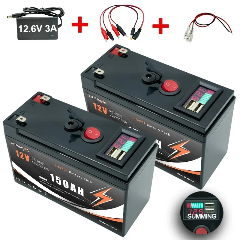 Wiederaufladbare 12V 150Ah Lithium LiFePO4-Batterie Deep Cycle für Solarenergie, USV, Roller, Elektroräder, Fischfinder, Boot, Wohnmobil Image