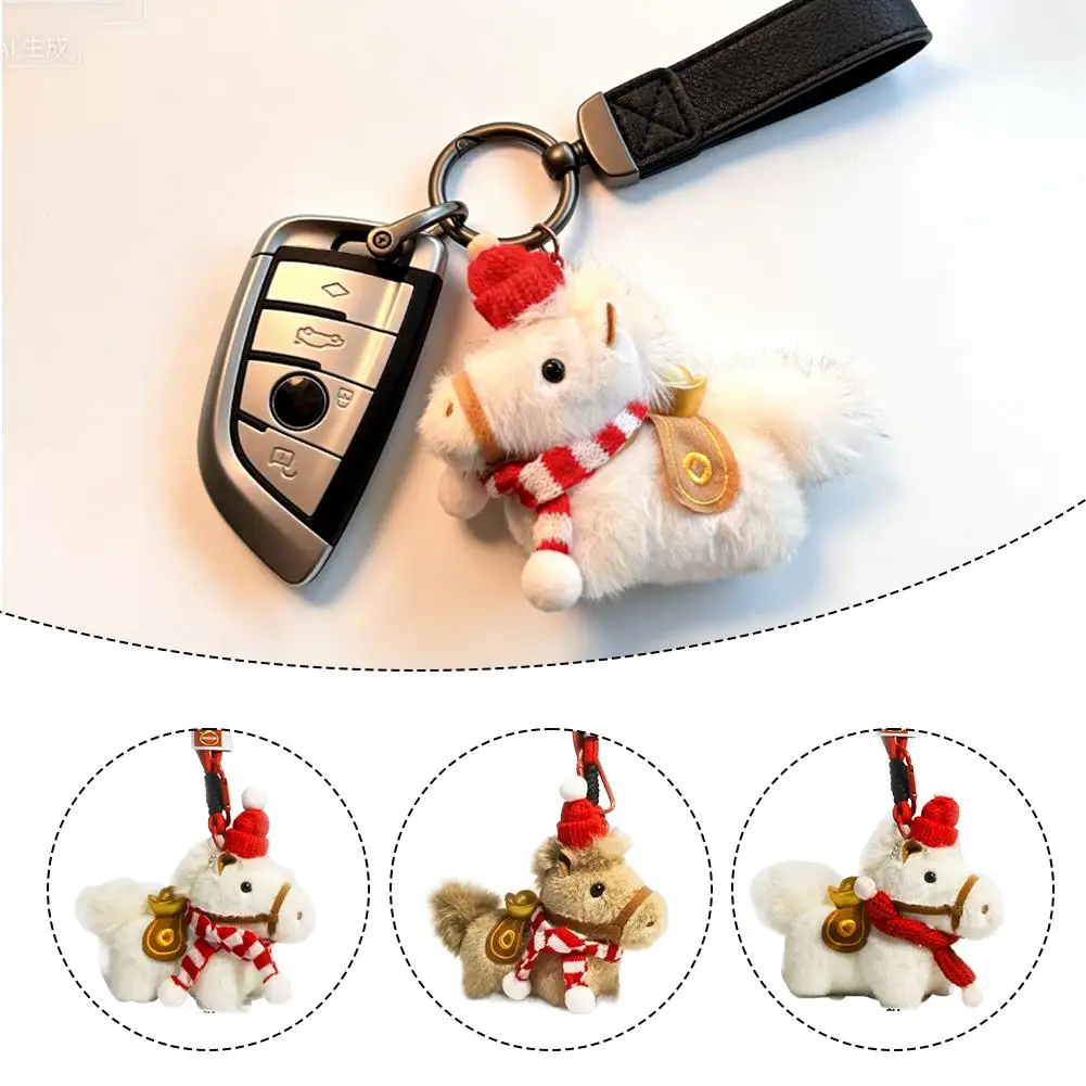 Kreativer Plüsch-Pferde-Autoanhänger, Neujahrs-Geschenk, Niedlicher Hochwertiger Roter Pferde-Taschenanhänger, Pärchengeschenk, Schlüsselanhänger Image