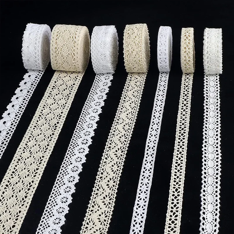 2/5 Yards Baumwoll-Spitzenbesatz, Vintage-Spitzenband, gehäkelte Baumwollspitze, gewellter Rand, weiße Beige-Spitze zum Nähen, Basteln, Hochzeitsdekoration Image