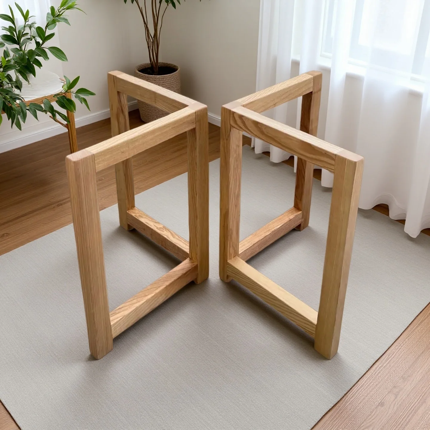 Nordische Tischbeine aus Eschenholz, Massivholz, doppelte V-Form, große Bretthalterung, Esstisch aus Holz, Stativ, Steinplatte, Marmorunterstützung