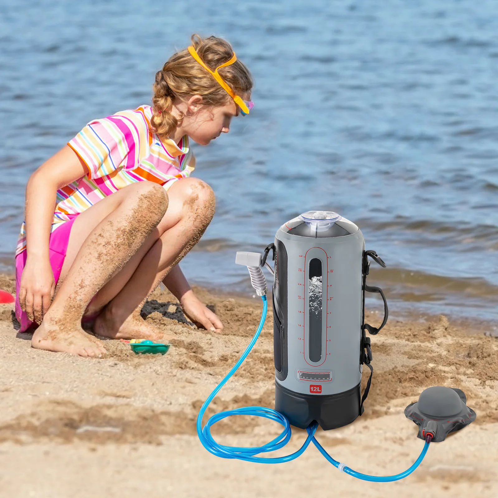 12L Campingdusche Solardusche Gartendusche mit Pumpe Duschkopf Tragbarer und abnehmbarer Schlauch Duschtasche Image