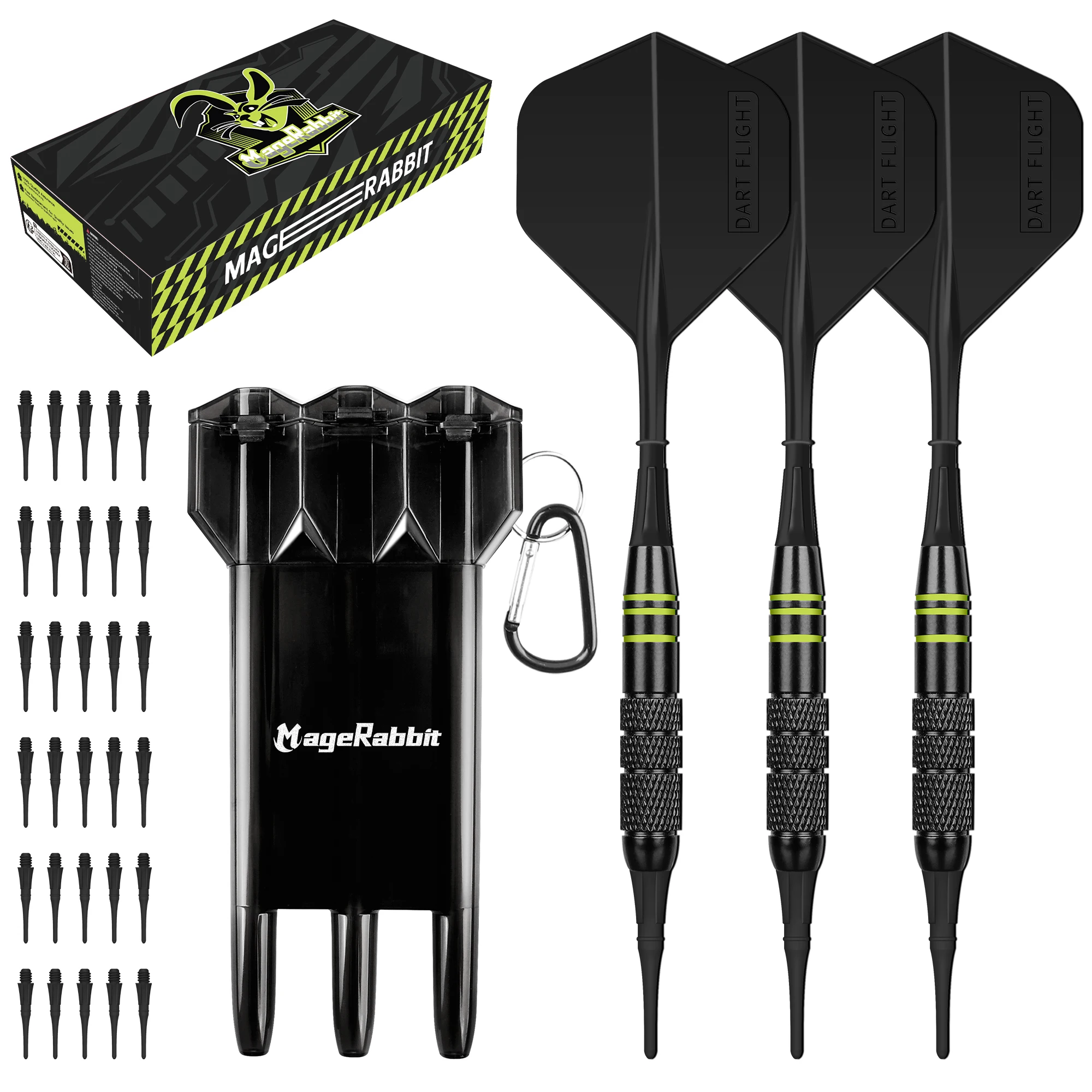 MageRabbit Premium-Dart-Set – 18 g weiche Spitze, Messingfässer, 30 x geformte Flüge, inklusive 30 Lippoint Soft Dart Points und Dartbox Image
