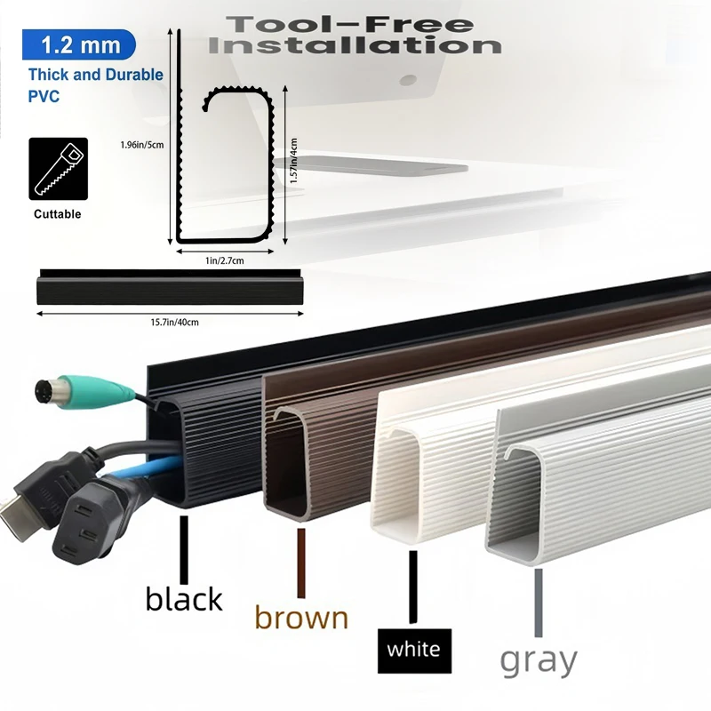 1PCS PVC Kanal Schreibtisch Kabel Organizer Kabel Management Zubehör Weiß Kabel Protector Kein Bohren Unter Schreibtisch Management Tablett Image