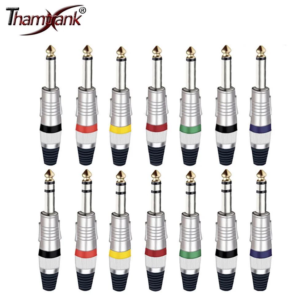 10PCS MONO/Stereo Jack 6,35mm Draht Anschlüsse Audio Lautsprecher 6,35mm Verstärker Mikrofon TS TRS Stecker vernickelt Image