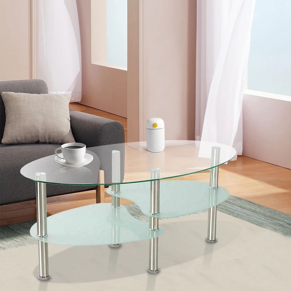 Couchtisch, Wohnzimmertisch, Teetisch, skandinavischer Stil, variable Form, zeitgenössischer Stil, lackiertes Glas, 3 Schichten, 90 x 45 x 43 cm Image