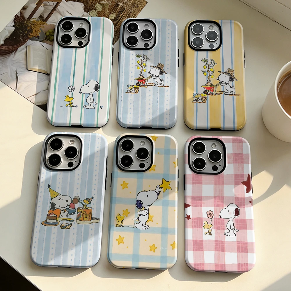 Cartoon Snoopies Niedliche Handyhülle für iPhone 17 16e 16 15 14 13 12 11 X XS XR 7 8 Air Pro Max Plus Luxuriöse Doppelschicht-Rückabdeckung Image