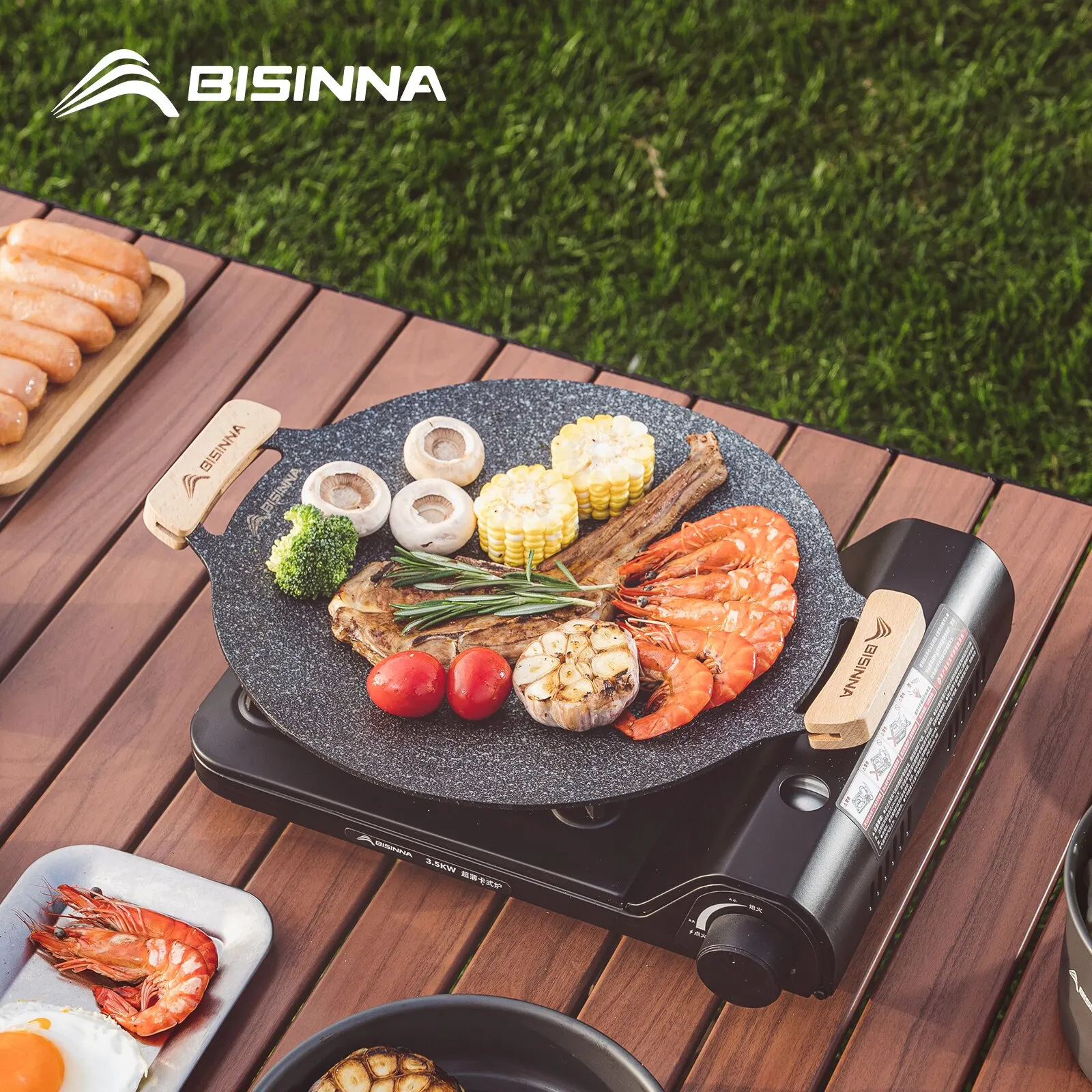 Bisinna 30cm Grill platte für den Außenbereich, Antihaft, Backblech, koreanischer Roastig Grill platte, Camping ausrüstung Image
